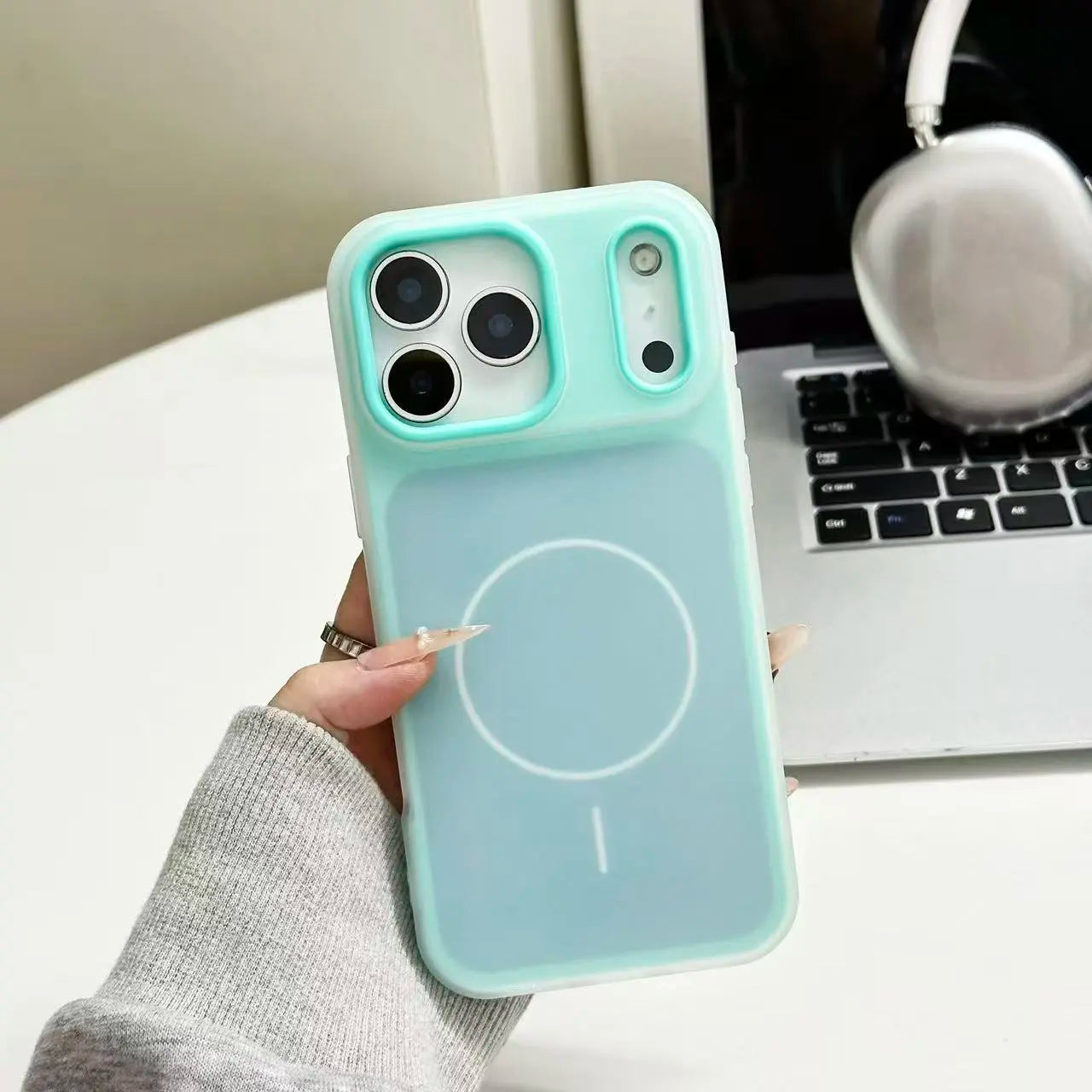 HISTORYOO Case for Iphone 17 Pro Max 16 15 14 plus 13 12 11 Pro Magnetic Magsafe (Pop Socket No Support Only Fit Flat Wireless Charging) Defender 2 in 1 Dual Layer Jelly Soft Matte Clear Silicone Hybrid Candy Color-Blocking PC Shockproof Luxury Back Cover