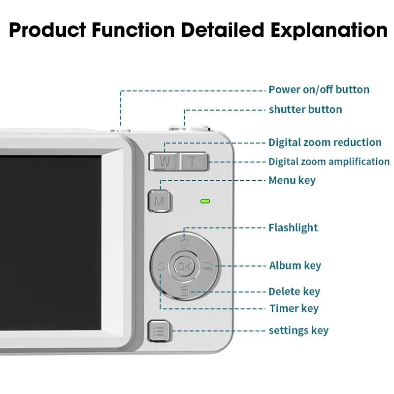 Digital Camera for Teens, Portable Digital Camera, Autofocus Vlogging Camera, Equipped with a Memory Card, 48-Megapixel Compact Point-And-Shoot Digital Camera, Suitable for Beginners, Equipped with 16X Zoom and Image Stabilization