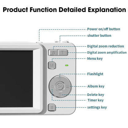 Digital Camera for Teens, Portable Digital Camera, Autofocus Vlogging Camera, Equipped with a Memory Card, 48-Megapixel Compact Point-And-Shoot Digital Camera, Suitable for Beginners, Equipped with 16X Zoom and Image Stabilization