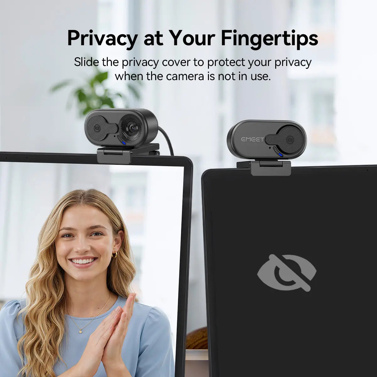 EMEET C100 4K External USB Webcam for PC, Fixed Focus, 66° FOV, Built-In Mic, Privacy Cover, Portable Metal Clip, Computer Camera for Home Office, Online Meetings, Desktop/Laptop USB-A, External Usb Webcams, Tiktokshopbacktoschool