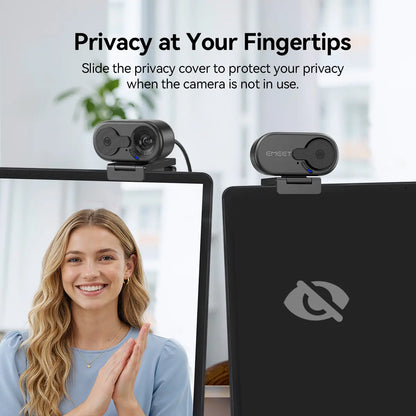 EMEET C100 4K External USB Webcam for PC, Fixed Focus, 66° FOV, Built-In Mic, Privacy Cover, Portable Metal Clip, Computer Camera for Home Office, Online Meetings, Desktop/Laptop USB-A, External Usb Webcams, Tiktokshopbacktoschool