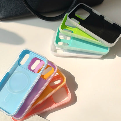 HISTORYOO Case for Iphone 17 Pro Max 16 15 14 plus 13 12 11 Pro Magnetic Magsafe (Pop Socket No Support Only Fit Flat Wireless Charging) Defender 2 in 1 Dual Layer Jelly Soft Matte Clear Silicone Hybrid Candy Color-Blocking PC Shockproof Luxury Back Cover