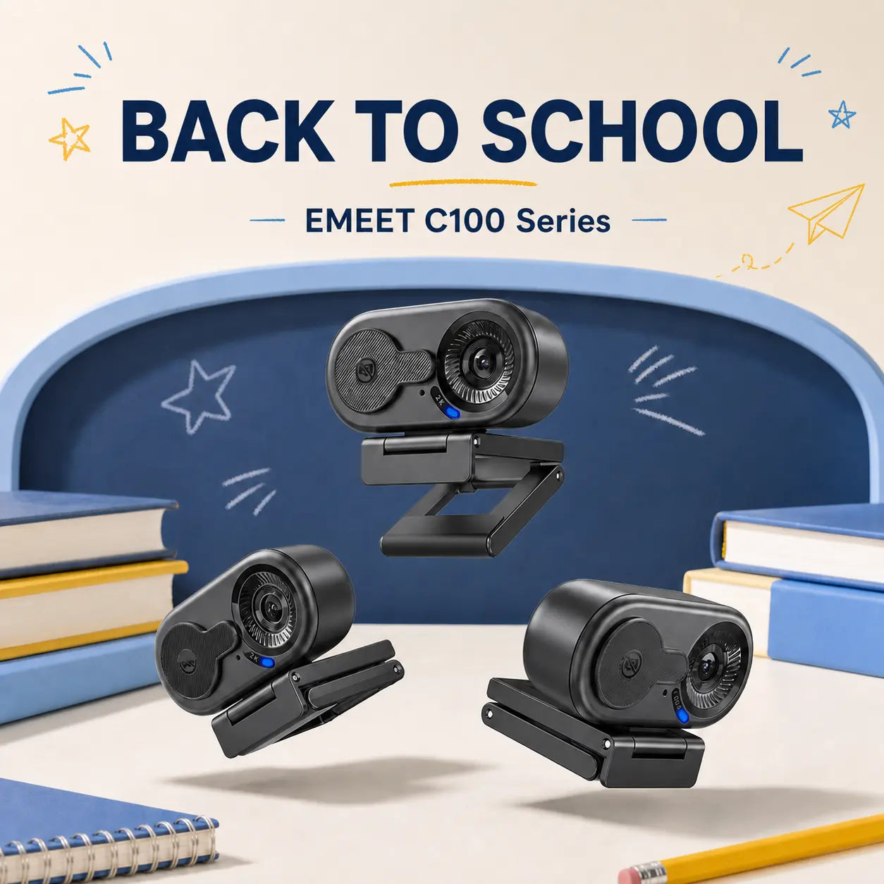 EMEET C100 4K External USB Webcam for PC, Fixed Focus, 66° FOV, Built-In Mic, Privacy Cover, Portable Metal Clip, Computer Camera for Home Office, Online Meetings, Desktop/Laptop USB-A, External Usb Webcams, Tiktokshopbacktoschool